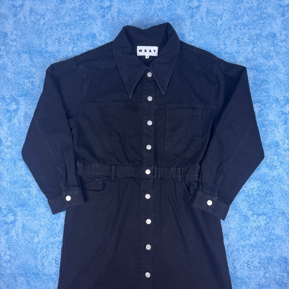Wray NYC Womens Black Denim Snap Front Midi Dress Utility Streetwear Size 1XL